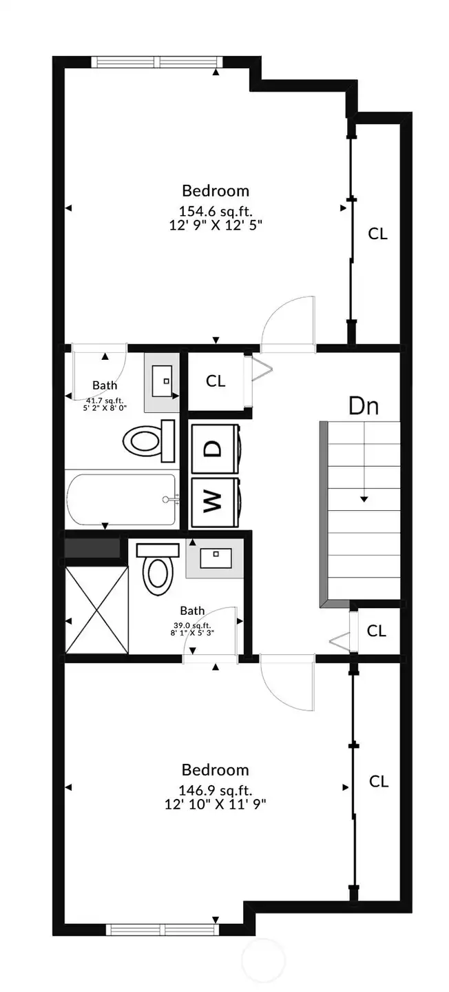 Upper level with two ensuite bedrooms, each with large closets. Wash and dry clothes in the laundry area, and there's still room for linens in the upstairs linen closet.