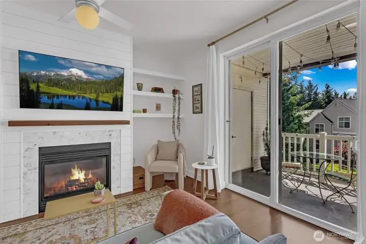 The open layout seamlessly connects indoor and outdoor living, with direct access to a private patio.