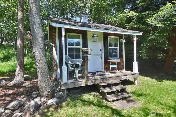 Storage or studio with deck