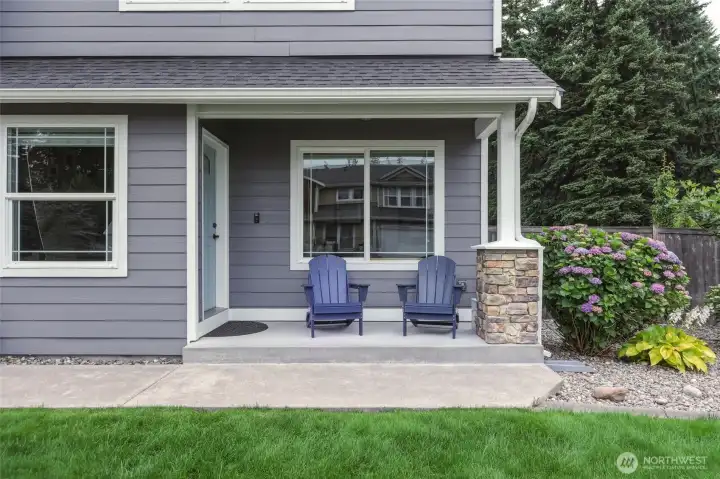 Covered front porch entry is welcoming for guests and family alike! Enjoy the lush grass and private street from this delightful viewpoint. Covered front porch entry is welcoming for guests and family alike! Enjoy the lush grass and private street from this delightful viewpoint.