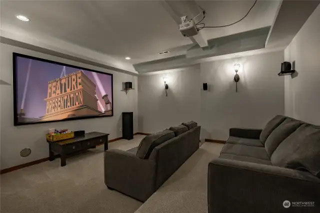 Downstairs theatre room. Projector and screen stay with home.