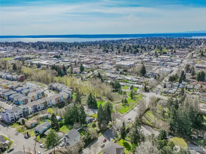 West facing aerial drone shot