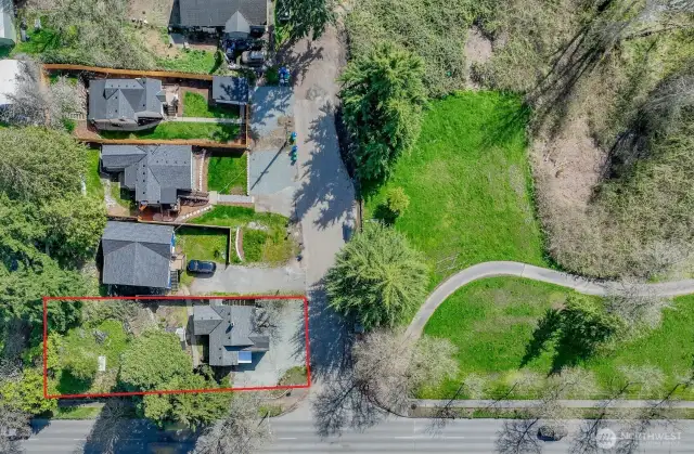 Bird's-Eye view drone shot, Lot dimensions shown approximate