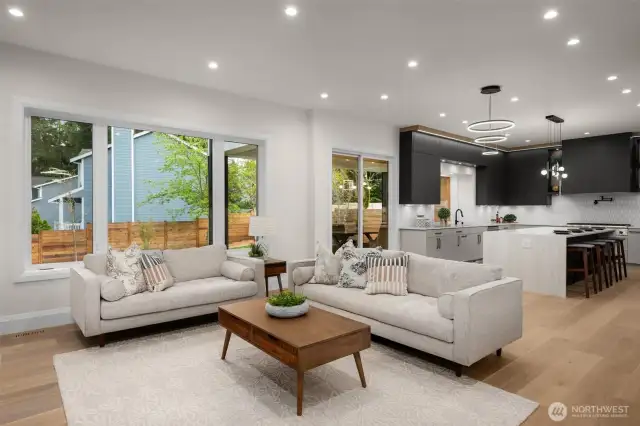 Floor plan flows seamlessly from the great room, to the kitchen and outdoor living