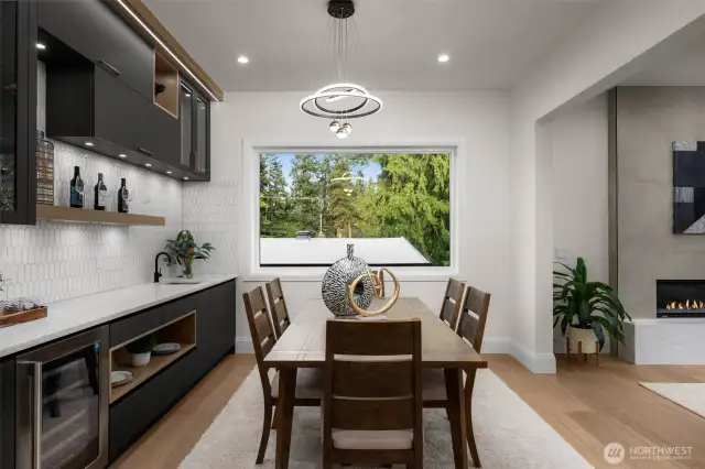 Dining room with custom wet bar built ins