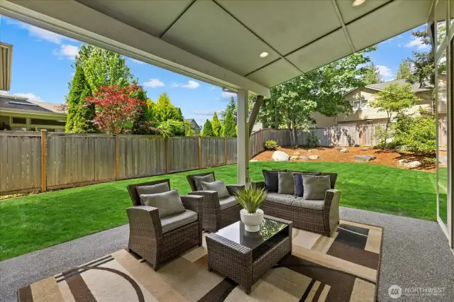 Welcome to your backyard oasis! A covered patio with a gas stub for your BBQ. Room to build your own outdoor kitchen too!