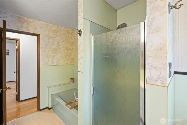 Separate tun and stand up shower.
