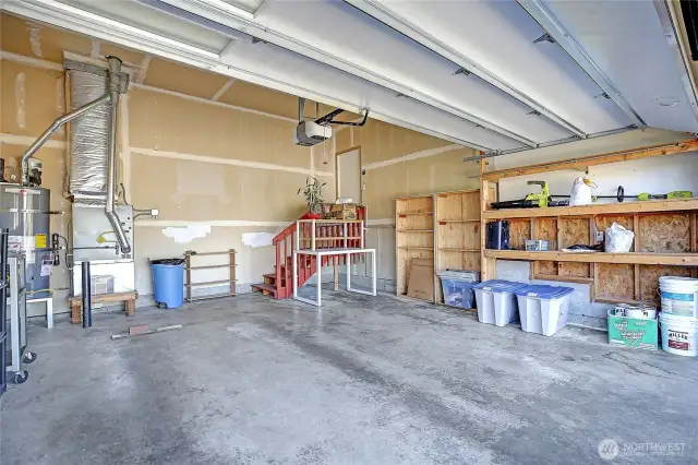 spacious 2 car garage with high celings