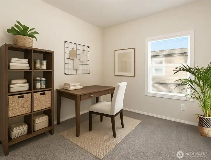 Light-filled third bedroom makes an ideal home office or reading nook—tailored to your lifestyle needs. (Photo virtually staged)