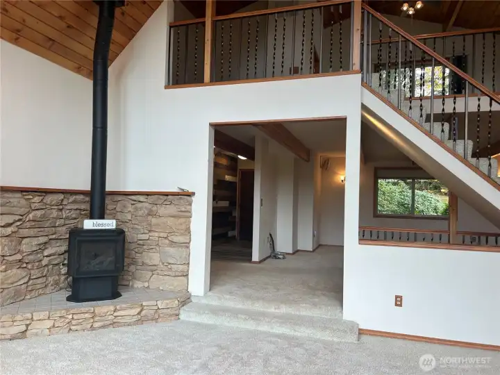 Living room has a new  gas stove