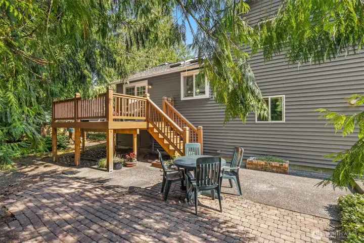 Fabulous deck plus patio for entertaining.