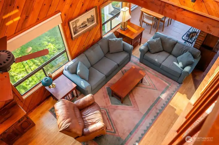Main house living area seen from upper level hallway