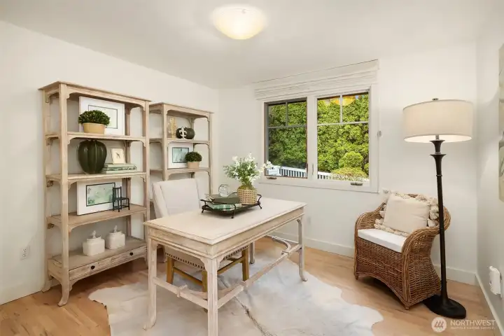 1st bedroom is set up as an office but is large enough for a bed and desk.