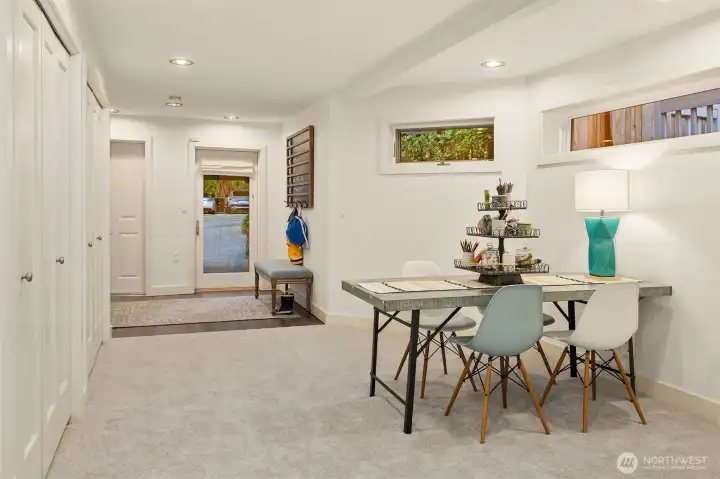 Downstairs has a huge space for any number of uses.