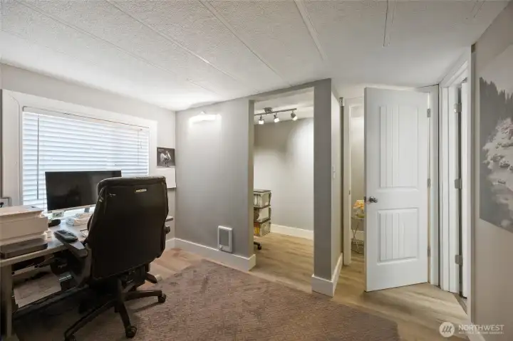 3rd Bedroom in main home has a large walk in closet or storage. The door on the right leads to the 2nd Bathroom.