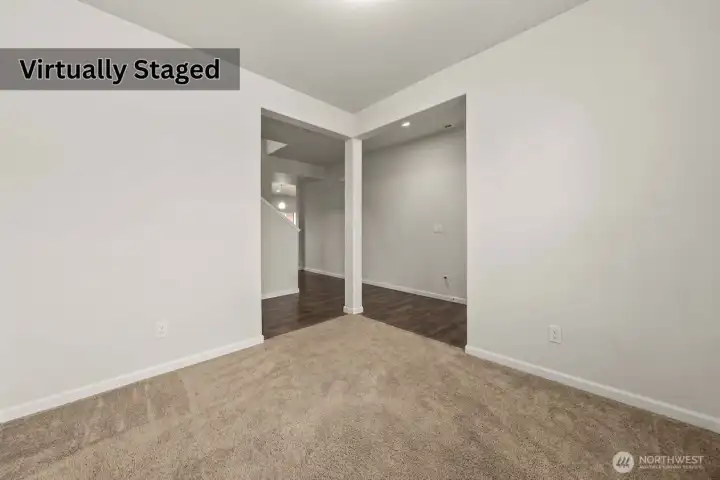 Front foyer room. Perfect for home office. Photo has been edited to remove furniture.