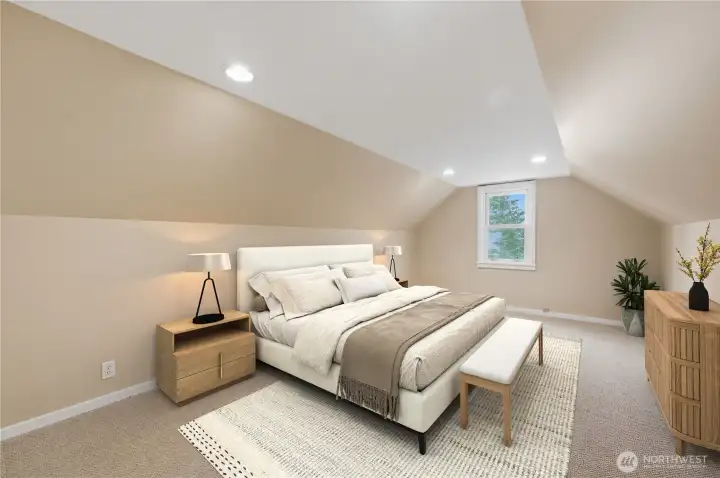 Virtually staged primary suite. Virtually staged primary suite.
