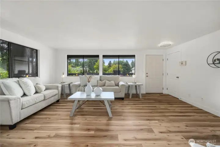 Living room showing entry and closet