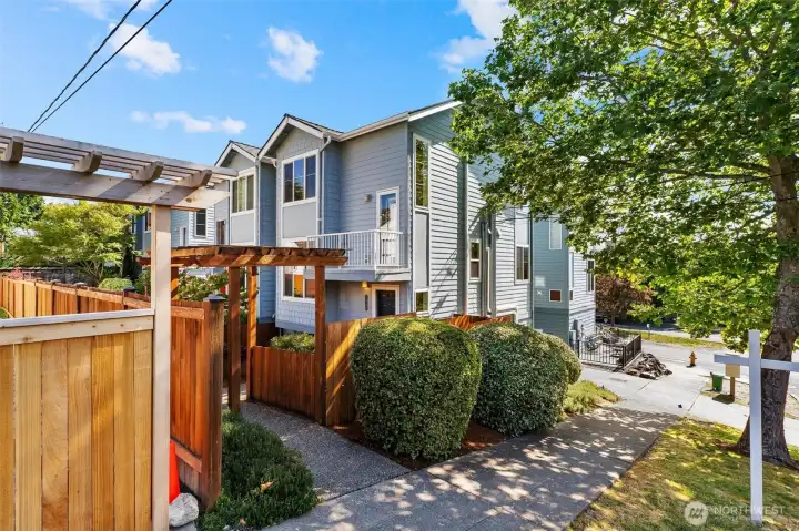 Exterior elevation showcasing the townhome’s architectural character.