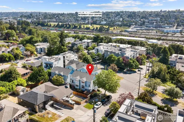 Aerial perspective highlighting the home’s location within the community.