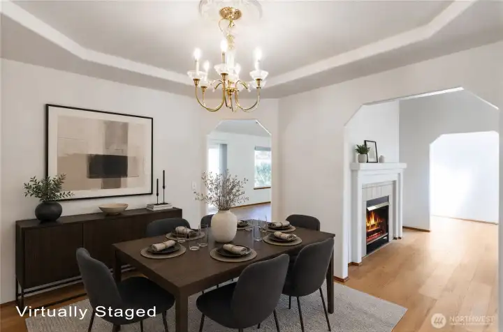 Another view showing the realtionship between the dining, living room, kitchen and family room. Another view showing the realtionship between the dining, living room, kitchen and family room.