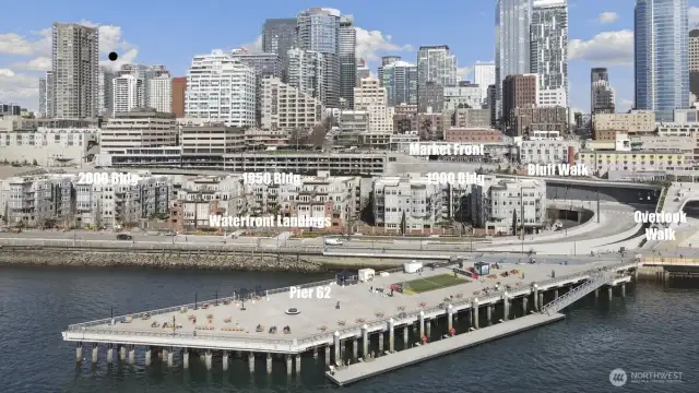 Waterfront Landings should not have a view blockage due to their great location on Alaskan Way, across from pier 62.  Overlook Walk takes you to Pike Place Market , restaurants, retail and pubs. The Aquarium is a half block away. Friends of the Waterfront are actively involved in the waterfront's revitalization.