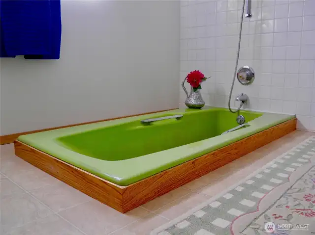 Stunning soaker tub in the primary en-suite bathroom.