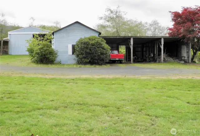 View of carport/barn building.