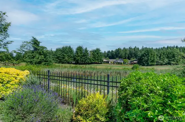 Home backs to pond, attracting wildlife and a buffer from golf course.