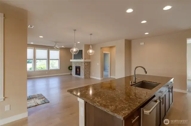 The two glass pendant lights is the perfect dining area.