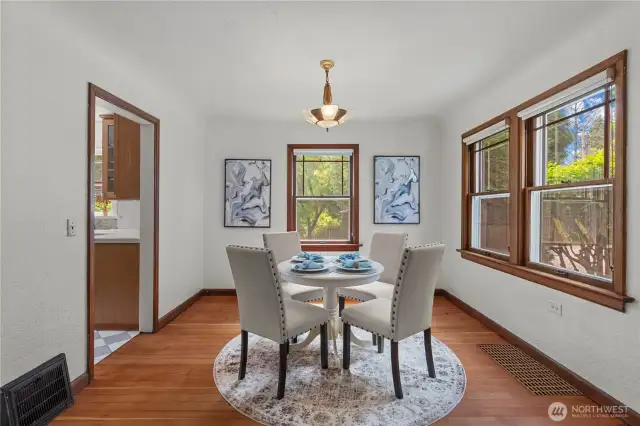 Dining room is filled with natural light