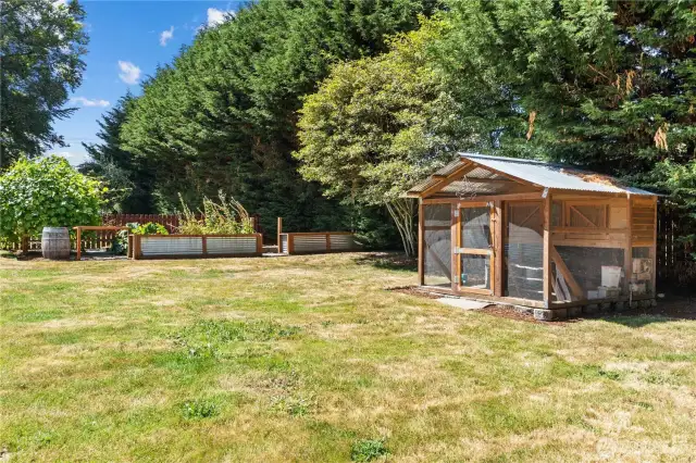Chicken coop and garden area