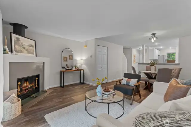 A look from the living room to the dining room. Such pretty floors!