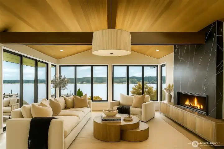 Main level living spaces have commending views of all the water activities at the comfort of your own cozy living room.