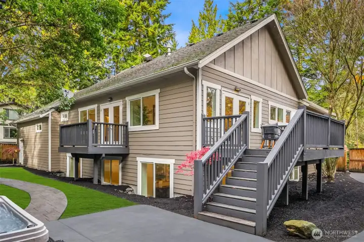 View from hot tub showing main deck.