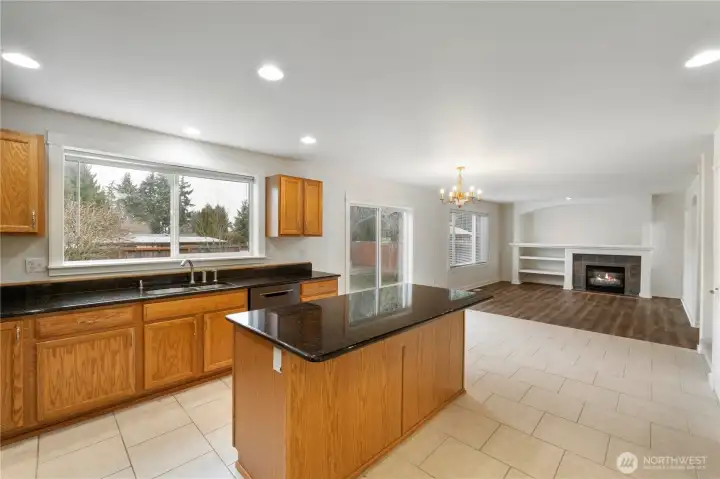 Kitchen island with bar seating.