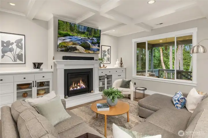Excellent built-ins, fireplace and room for everyone.