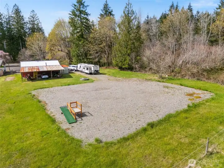 Ample covered space for tools, vehicles, or hobbies.