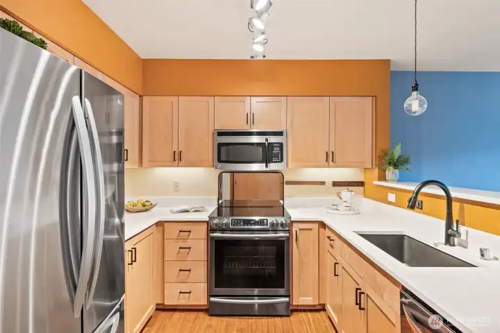 Brand New Stainless Appliances with Induction Oven and Quartz Countertops