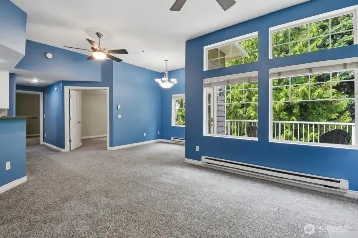 Flexible space for living, dining, and family areas