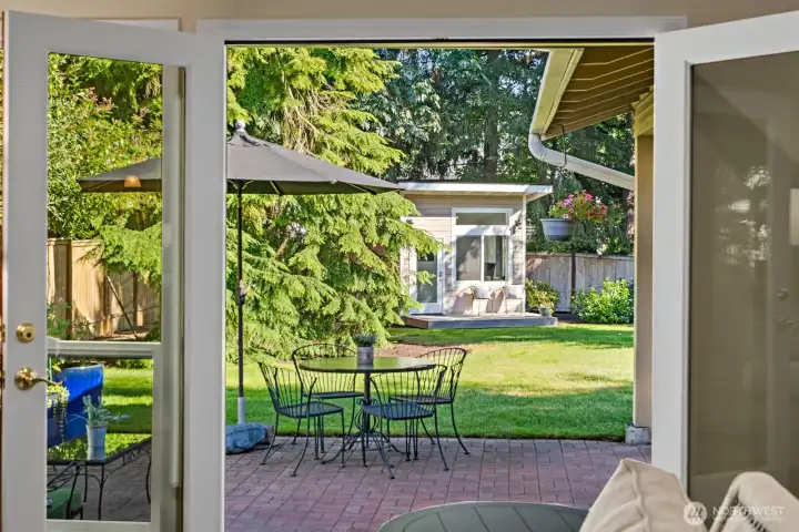 The warm summer nights beckon you to the beautiful patio and backyard. The warm summer nights beckon you to the beautiful patio and backyard.