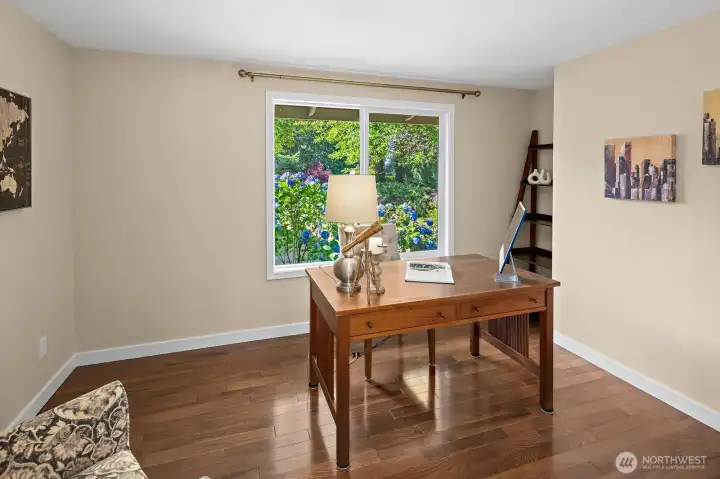 Office with a nook for a future closet. Office with a nook for a future closet.