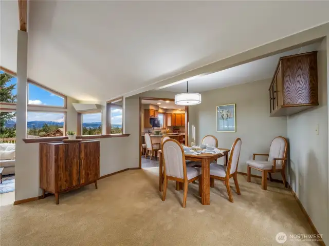 Separate dining space if you want to sit at the table or belly up to the kitchen counter for a light meal.