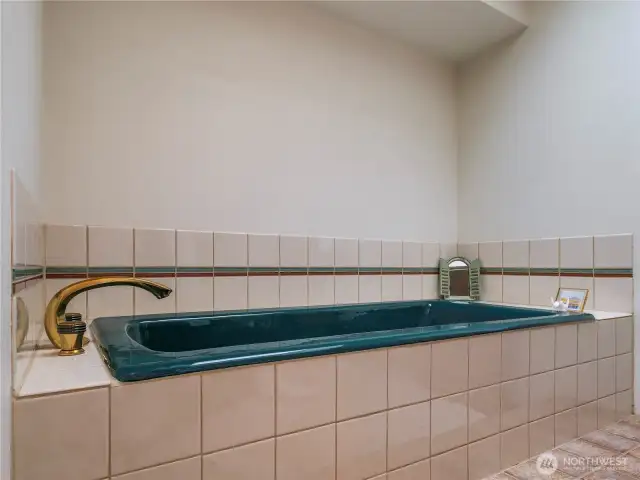 This large soaking tub is the perfect place to have a bubble bath and let stress melt away.