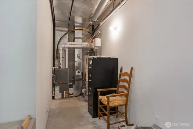 Furnace and water on ground floor level.