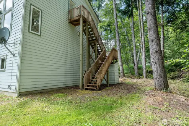 Staircase on backside of property.