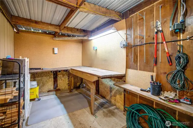 The workshop in the back of the garage space