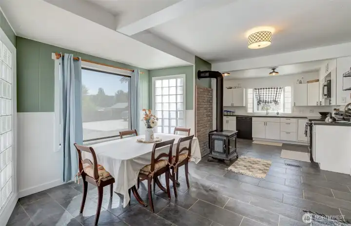 Dining space into kitchen