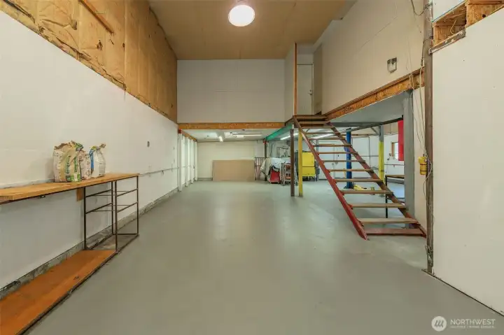 Shop, left bay with stairs to the ADU