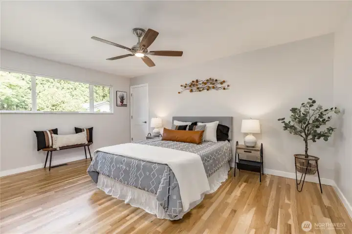 Primary suite includes a large walk-in closet with organizers